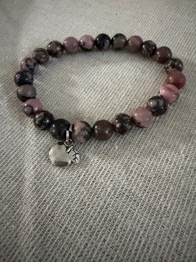 Pink Rhodonite Bead Stretch Bracelet with apple Charm